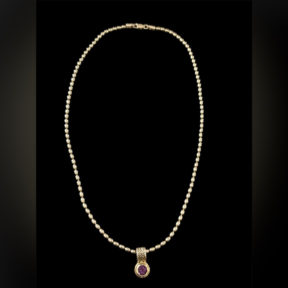 EFFY 18K gold  / 925 silver Amethyst stone pendant with 925 sterling necklace